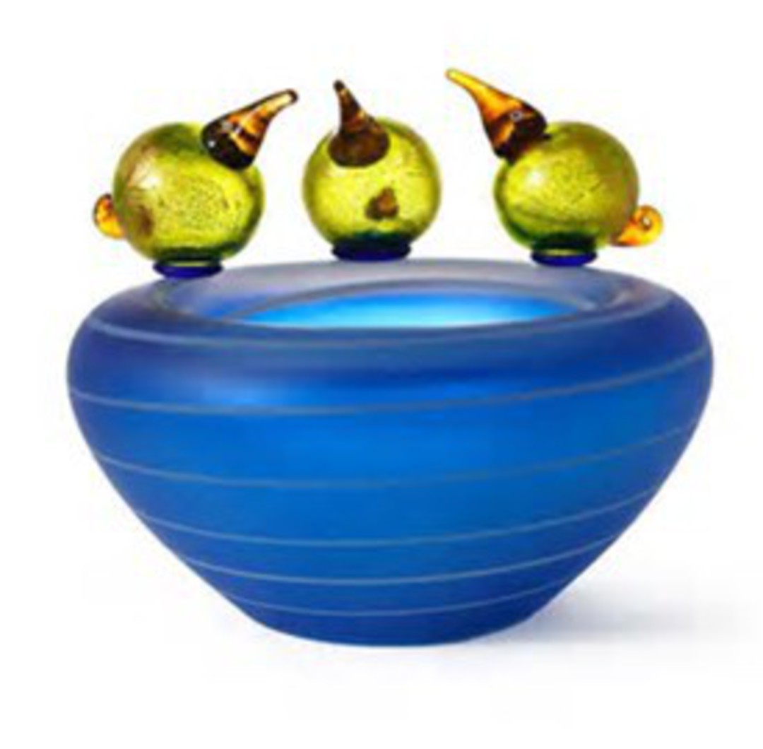 Artglass Bird Pool Bowl. Blue image 0